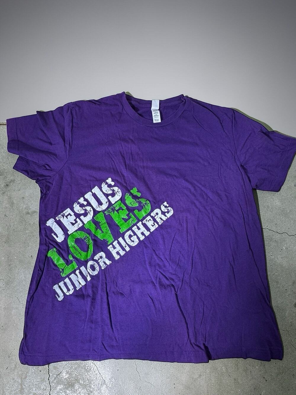 Jesus Loves Junior Highers Purple Graphic T Shirt Size XL